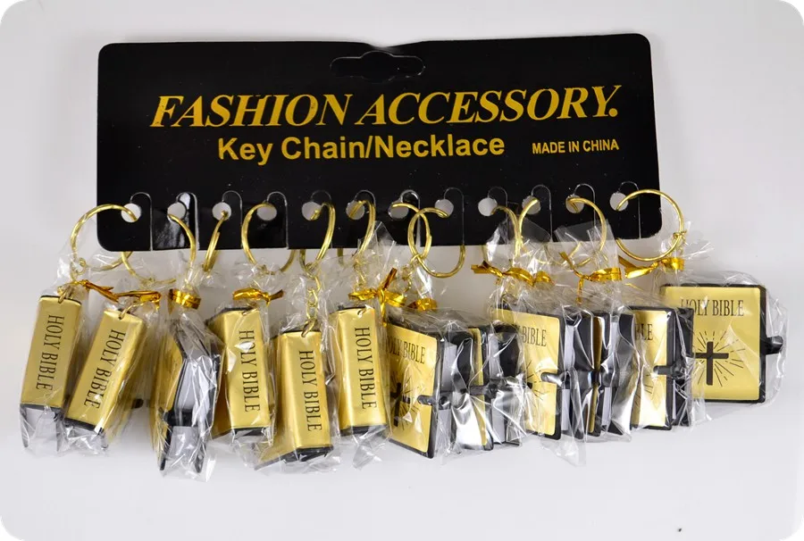 

12x Mini HOLY BIBLE real paper can read Key Chains Catholic Orthodox Christian Fashion Religious jewelry