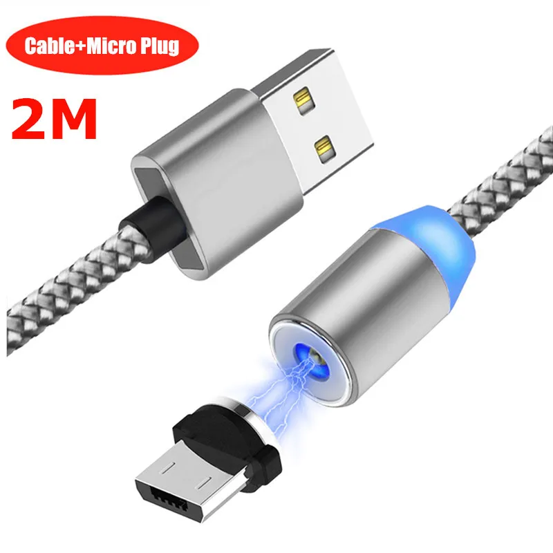 NISI 1 м 2 м 3,28 фута светодиодный Micro USB Магнитный зарядный кабель для samsung Xiaomi huawei LG htc OPPO VIVO Android Phone универсальный кабель - Цвет: 2M Silve Micro Cable