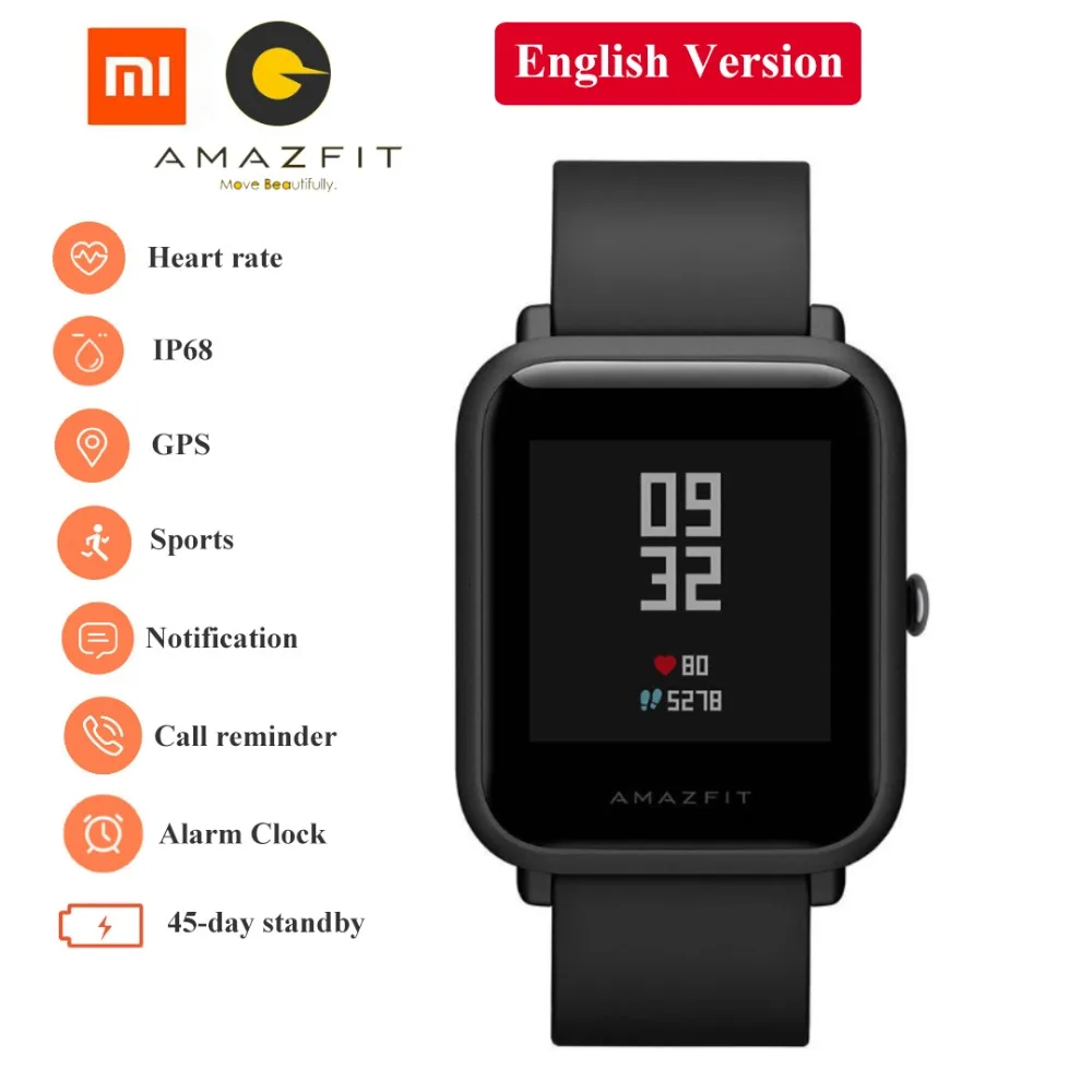 

English Version Xiaomi Huami Amazfit Bip Pace Youth Edition Smart Watch GPS Smartwatch Heart Rate Monitoring IP68 Waterproof