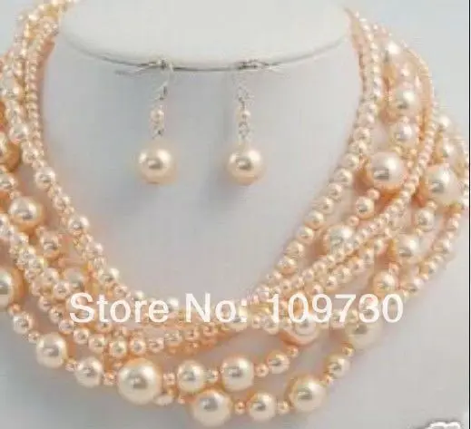 

Jewelry 00573 WHOLESALE 100'' 4-11MM SOUTH SEA PINK PEARL NECKLACE EARRING (0430)