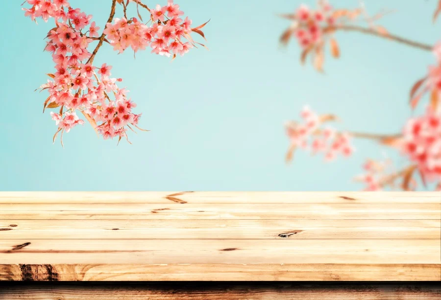 

Laeacco Spring Blooming Flowers Wooden Board Photography Background Customized Photographic Backdrops For Photo Studio