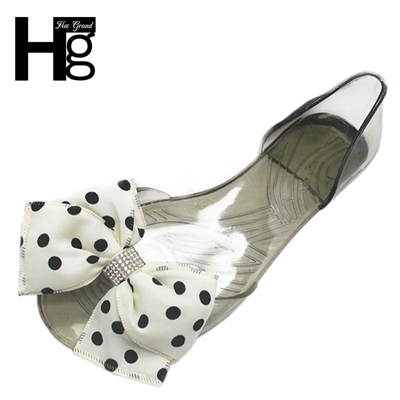 

HEE GRAND Peep Toe Jelly Sandals Women Cover Heels Sandals Slip On Solid Bow-tie Sweet Woman Sandals Size 35-40 XWZ4779