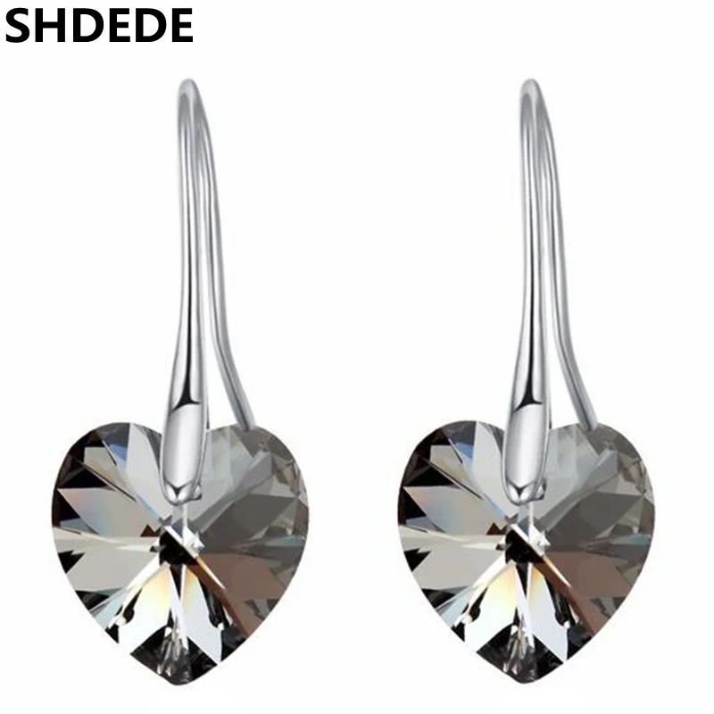 SHDEDE Heart Crystal from Swarovski Long Dangle Drop Earrings Jewelry For Female Bijoux Women Gift *24797