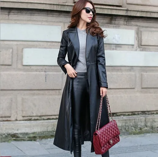 faux leather long coat womens