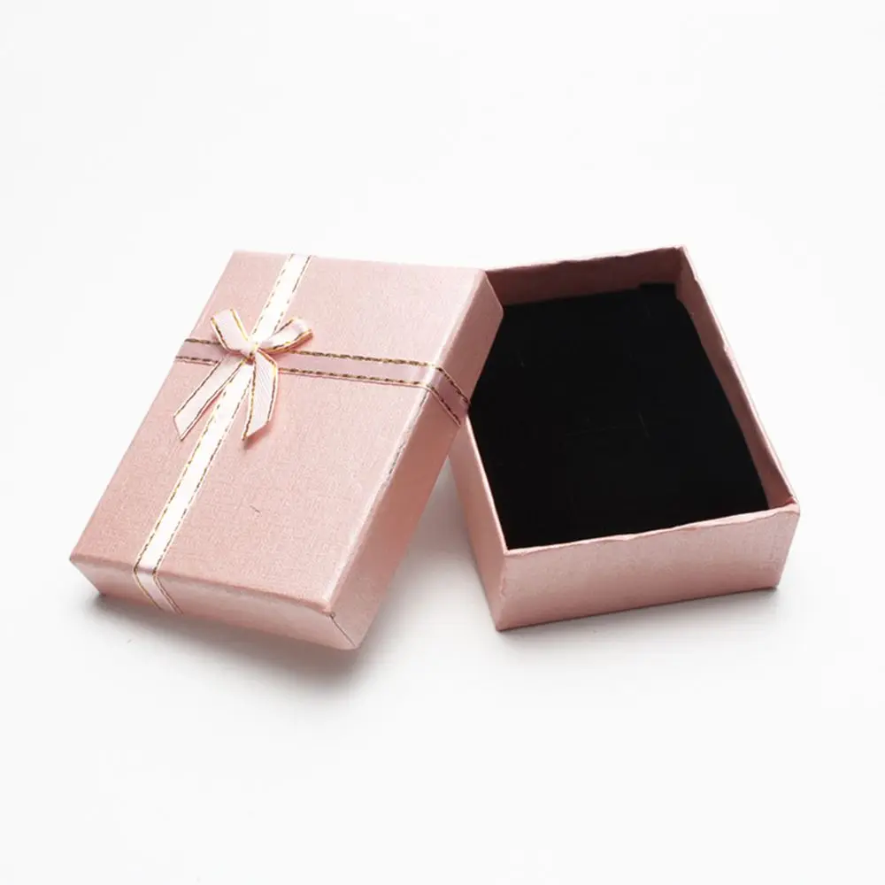 Новая мода 9*7*3 см блестящие украшения коробка ожерелья серьги браслеты Подарочные коробки упаковка для демонстрации классический Бант Ювелирные изделия Органайзер - Цвет: Розовый