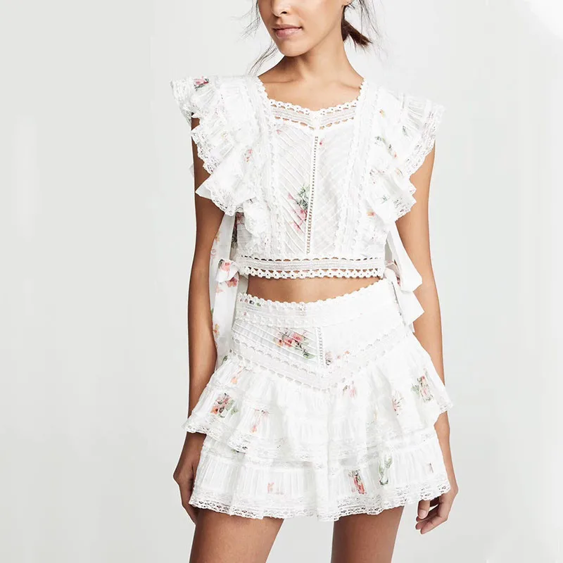 white floral two piece set