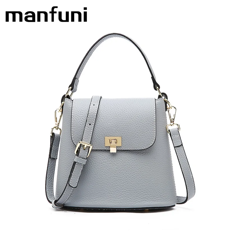 

New cowhide women's handbag genuine leather bucket bag ladies casual shoulder messenger bags handbags Shoulder & Crossbody Bags