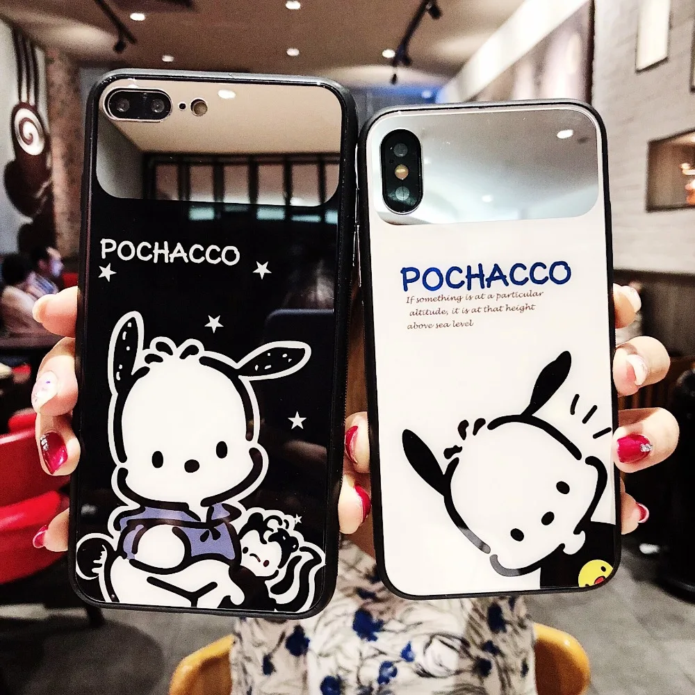 

PEIPENG For iPhone 7 7Plus 6 6S 6Plus 8 8Plus X XR XS Max Glass phone shell Luxury cute cartoon Pochacco Anti-fall Phone case
