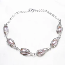 YYW Свадебные ювелирные изделия браслеты настоящий натуральный пресноводный жемчуг Белый Розовый Фиолетовый цепь полые Клетка Шарм жемчужные браслеты