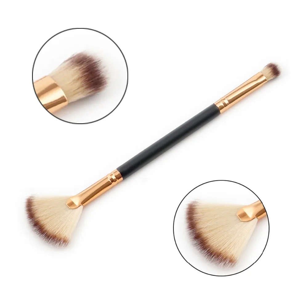 

1PC Rainbow Double Ended Makeup Brush Small Fan Makeup Brush Blush Highlighter Powder Bronzer Contour Blending Brush Eyeshadow