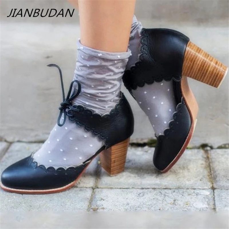 

JIANBUDAN/ Retro Baotou sandals Lace-Up laciness high heel women's sandals Summer fashion casual women's sandals Size 34-43