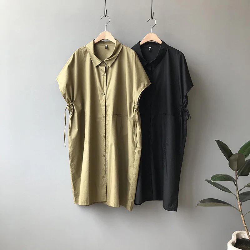 

Summer 2019 Women Korean Shirt Dress Two Pulling Rope Loose Long Blouse Feminina Boho Drawstring Oversized Cardigan Ladies Dress