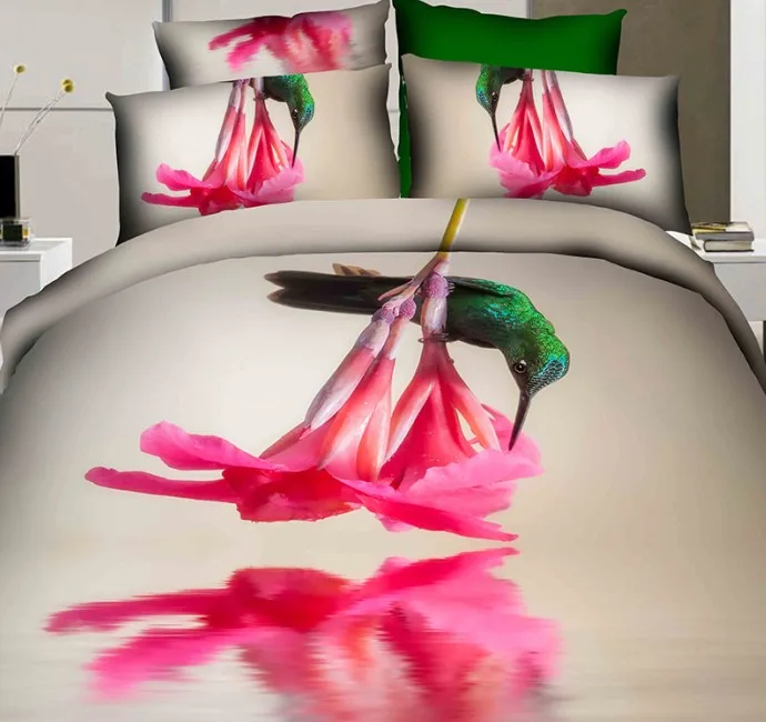 3D Bird print bedding set floral duvet cover fitted bed sheets