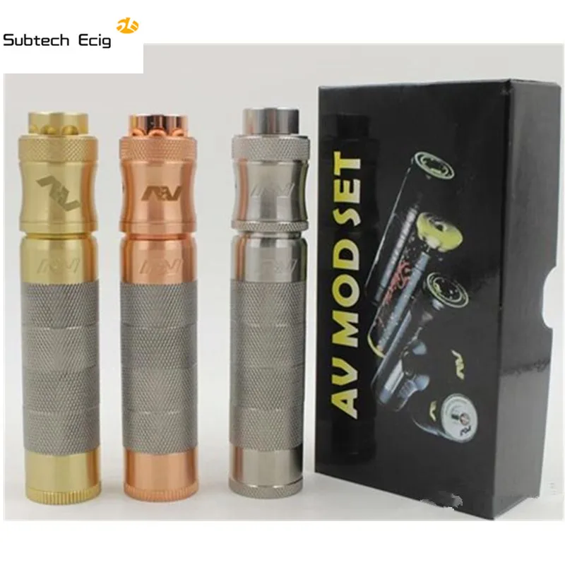 

Newest AV SS Able Four Rings MOD Kit Mech Mod 3 colors 24mm Diameter 18650 Leather Wrap Vape Able Mods and AV RDA E Cigarette