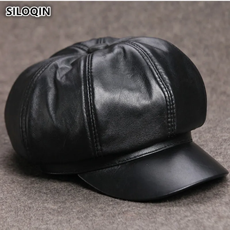 

SILOQIN Unisex Genuine Leather Hat Sheepskin Leather Newsboy Caps For Men And Women Elegant Women Cap Visor Hat Trend Men Cap