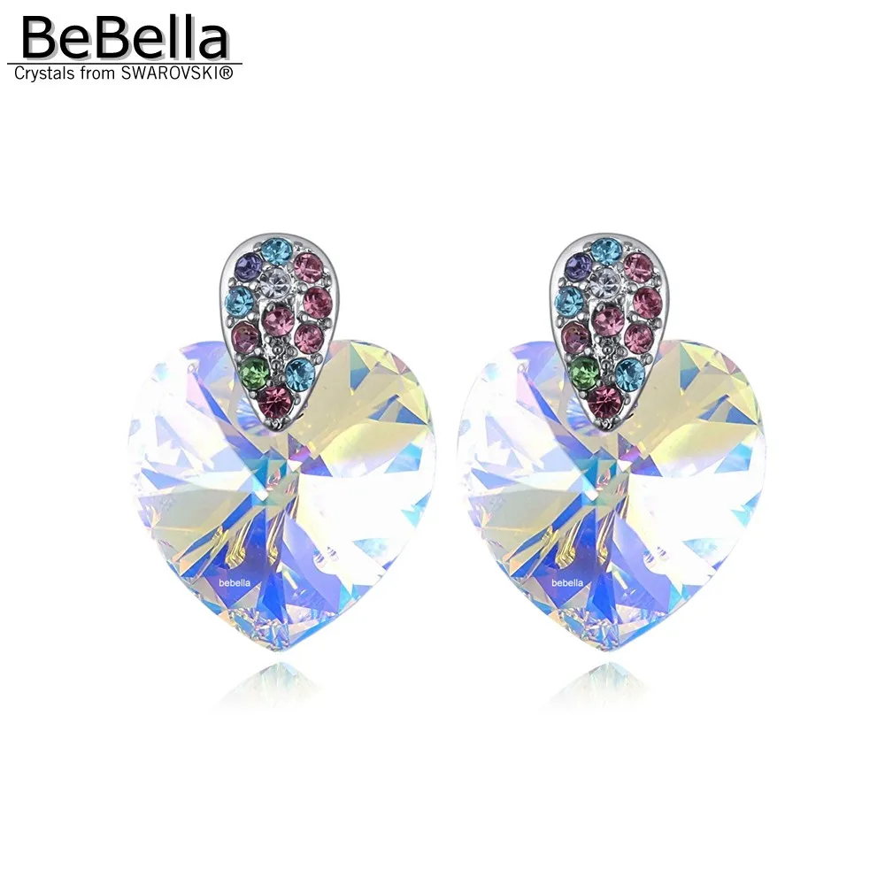 

BeBella 1.4 cm heart stud earrings made with Crystals from Swarovski in 3 colors for women gift 2018 wedding bride jewelry