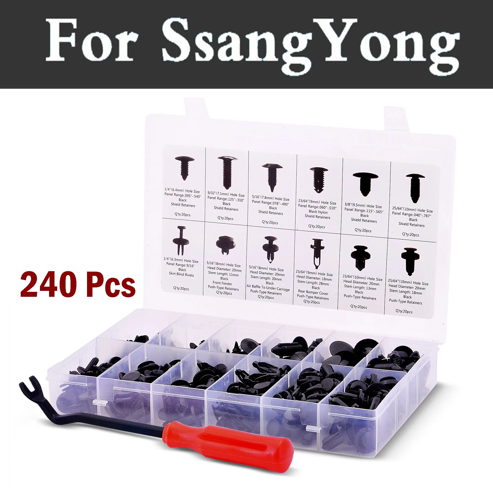 

240x Retainers Assortment Retainer Clips Push Retainers Set In Case For Ssangyong Actyon Korando Kyron Musso Nomad Rexton Tivoli