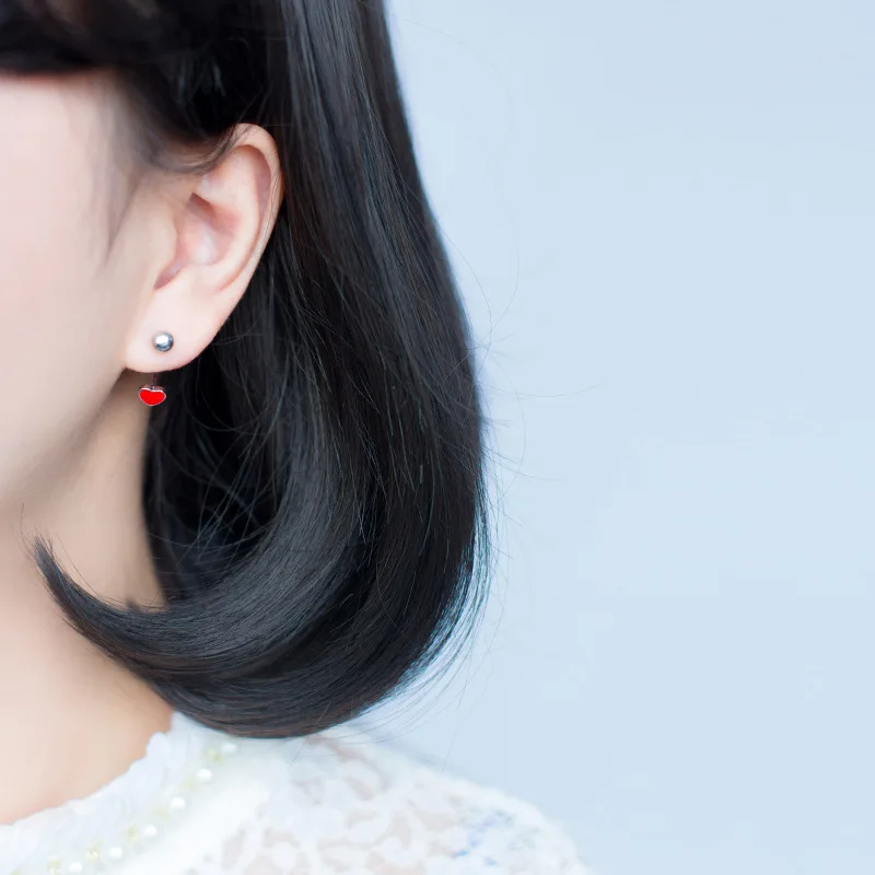 Женские серьги гвоздики из серебра 925 пробы с красным персиком|screw stud earrings|stud