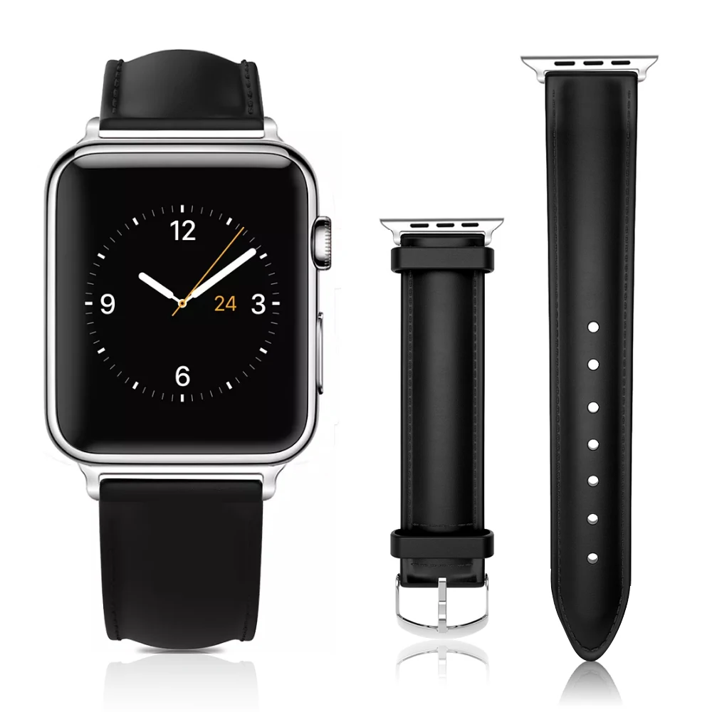 MU SEN Leather Watchb Apple watch bracelet belt black watchbands genuine leather strap watch band  38mm 42mm iwatch series 3/2/1