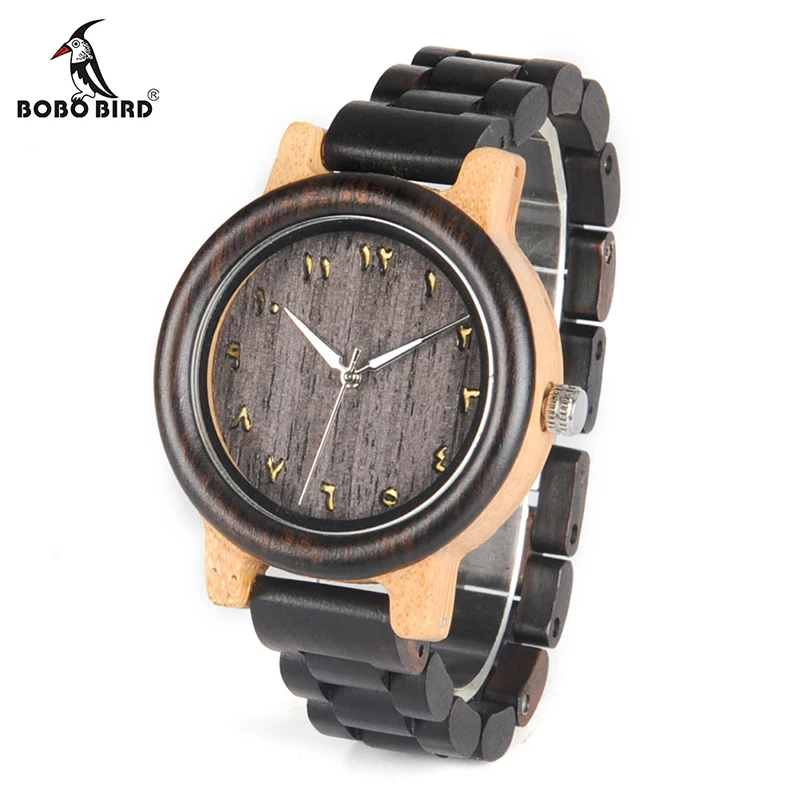 Amantes da Natureza Madeira de Ébano e Bambu Marca de Luxo Relógio de Quartzo Bobo Pássaro Montre Homme Relógios Top Unisex V-n14 – N15