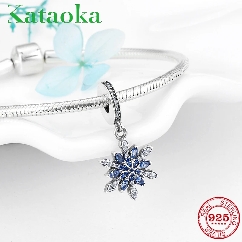 

100% real 925 Sterling Silver Blue sparing snowflakes charms Pendants Fit Original Pandora Charm Bracelet Jewelry making