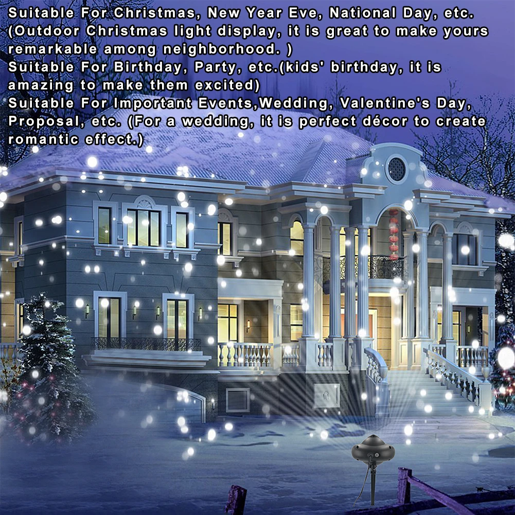Рождественская светодиодная сценическая лампа, водонепроницаемый проектор, снежинки, внутреннее освещение, украшение, наружные, вечерние, Снежная сцена, садовый светильник