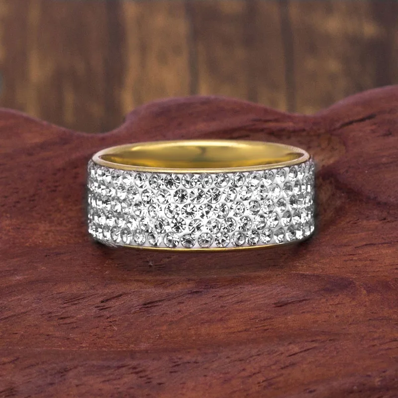 Stainless Steel 5 Rows Crystal Ring for Women Men Wedding Ring jewelry wedding rings womens ring couple rings finger rings jewelry rings