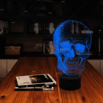 

Creative Mystery 3D skull shape optical illusion night lights 7 changing colors led table lamp for boys room decor or gifts