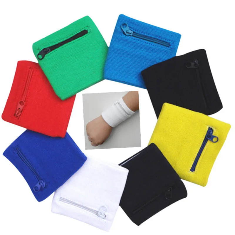 

6 Colors Zipper Pocket Cotton Wristband Outdoor Sweatband Arm Band Wrist Support Wristband Wraps Sport Strap Wrist Protect