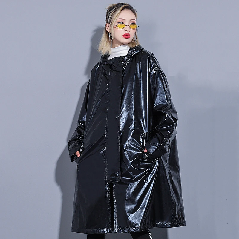 D'impression Manches Tranchée 2019 Nouveau souris Couleur Chauve Femmes Surdimensionné Métal coat Printemps Capuche Black Streetwear Femelle silver À Manteau Mode Long Gray Trench 0PwOkNn8X