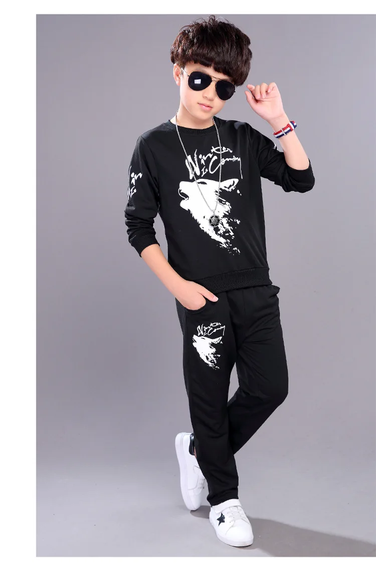 4-14 y children boys clothes kids boy set wolf print long sleeve sport sets for boys spring autumn clothing On Sales (4)