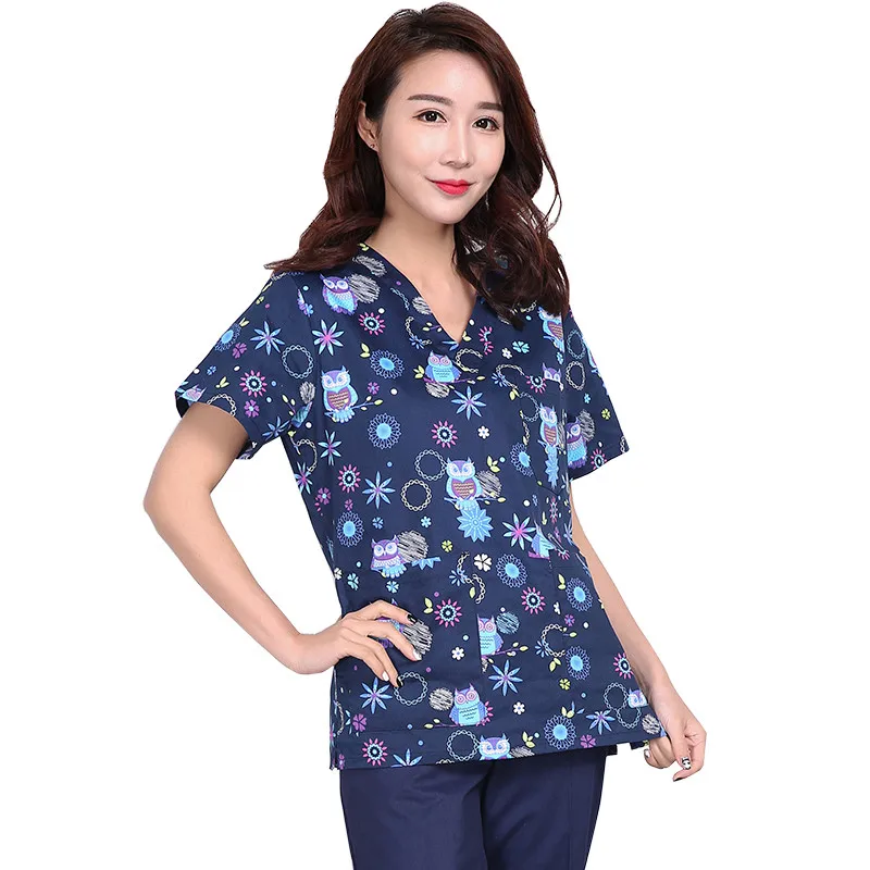 

Print Nursing Scrub Top V Neck Medical Work Top Tunic Animation Pattern Dentist Doctor Hospital OR Tops Short Sleeve Summer Coat