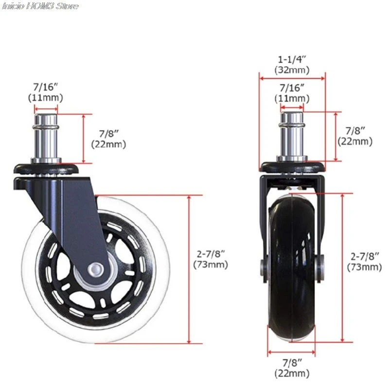 5Pcs 11x22mm Office Chair Wheels Wivel Rubber Caster Wheel Safe Rolling