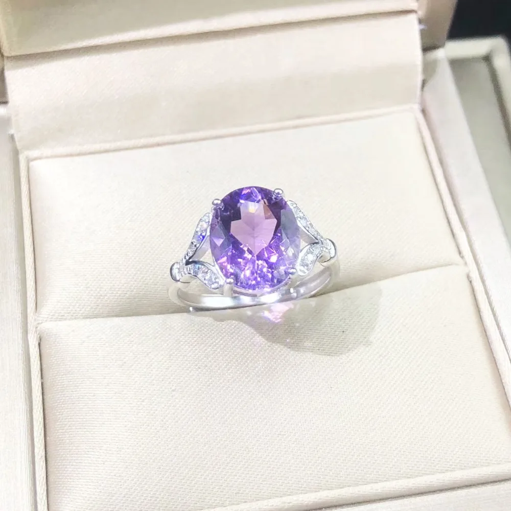 Natural Amethyst Purple Crystal Jewelry Ring Gemstone Jewelry Oval Cut 9X11MM Natural Stone 925 Silver Rings for Woman