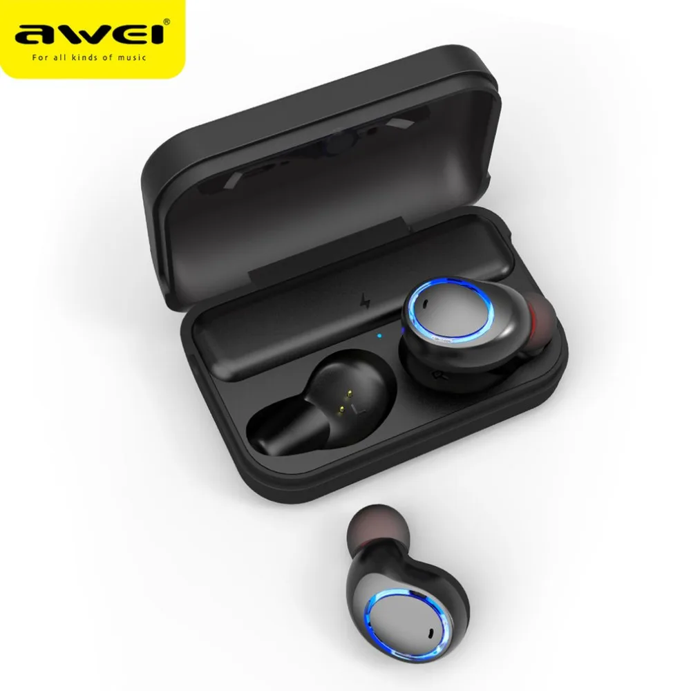 

AWEI T3 Wireless Earphone Bluetooth Headset TWS Double Ears with Charging Box Mini Bluetooth Earplug Waterproof Black