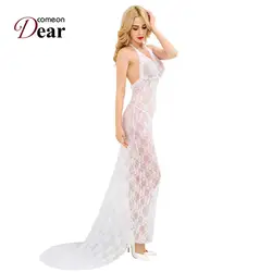 Rj80228 да ладно, дорогой сексуальное женское белье Для женщин See Through прозрачный белый цветочный Кружево белье платье v-образным вырезом с