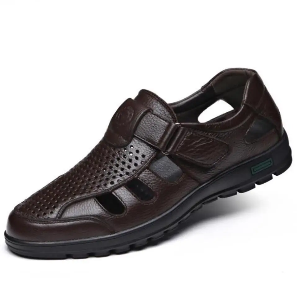 Мужская Натуральная кожа босоножки на открытом воздухе повседневная летние мужские кожаные сандалии для дышащая прогулочная пляжная обувь, сандалии hombre