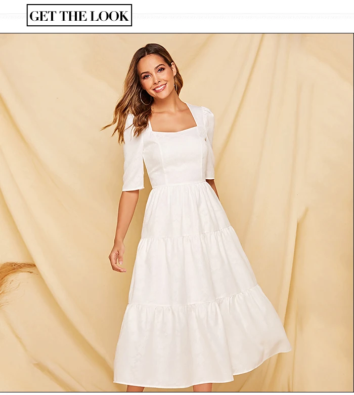Женское винтажное жаккардовое платье S.FLAVOR, элегантное белое платье с квадратным вырезом, платье-трапеция в стиле ретро, осень