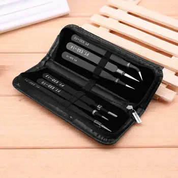 

6pcs Stainless steel tweezers Black anti-static tweezers Fashion Nail Tools Set Multifunction Manicure Tool with Bag