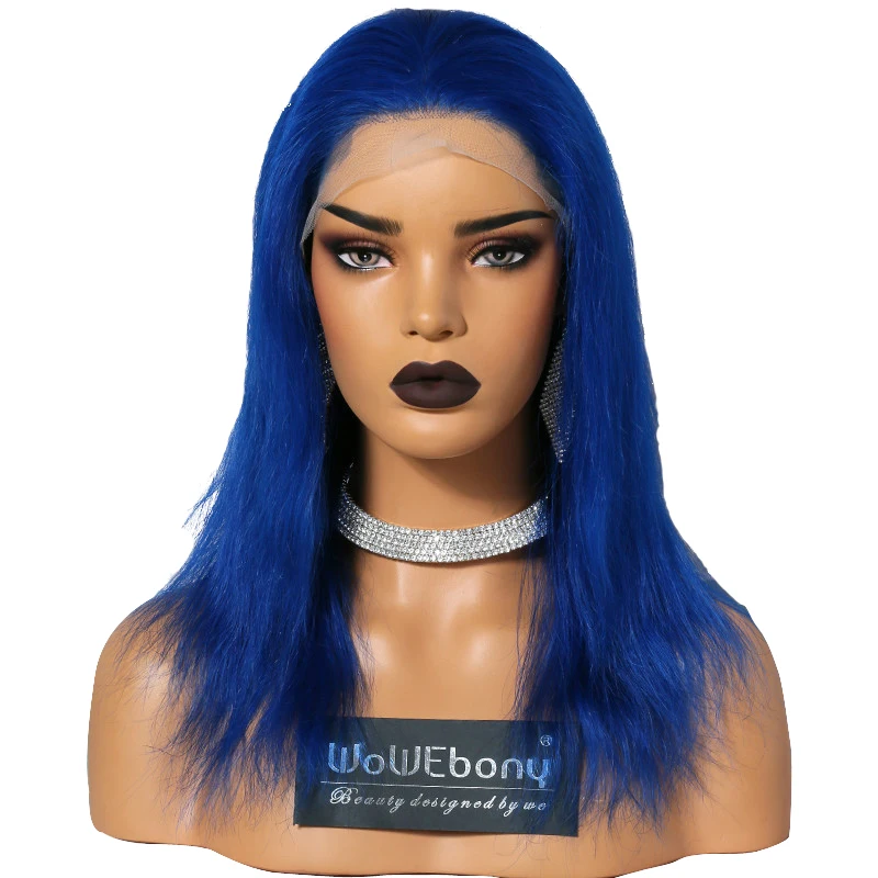 Blue Hair Glueless Full Lace Wigs Natural Straight 120 density Indian
