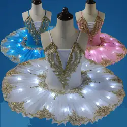 Взрослые женский свет светодиодный одежда для бальных танцев Childkids Профессиональный Лебединое озеро производительность пачка комбинезон