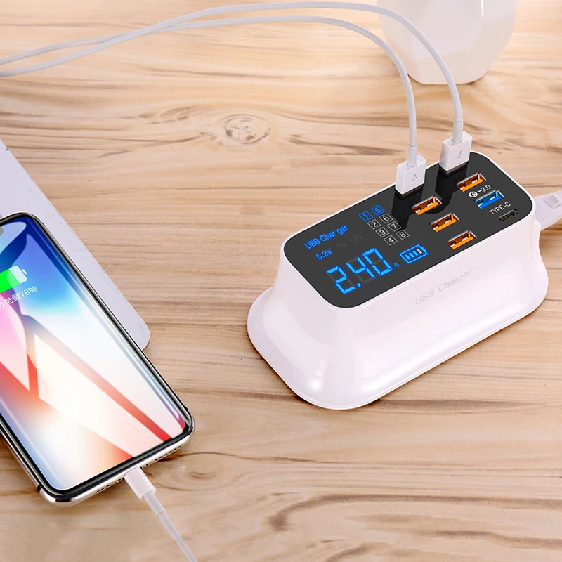 Многопортовая USB зарядная станция ЖК дисплей настольный универсальный умный