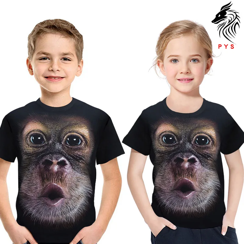 От 2 до 13 лет Детская летняя одежда футболка с короткими рукавами для мальчиков с объемным цифровым принтом обезьяны, шимпанзе, футболки для мальчиков, детская одежда