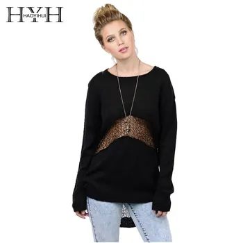 

HYH HAOYIHUI Autumn Fashion Solid Women O-neck Street Style Sweater Ladies Casual Basic Pullovers Sweater Hollow Out Long Sleeve