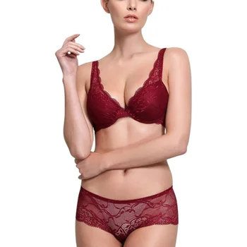 

Red push up bra set female underwear set wireless thin lace cup briefs lingerie set sexy bra and panty set Bralette