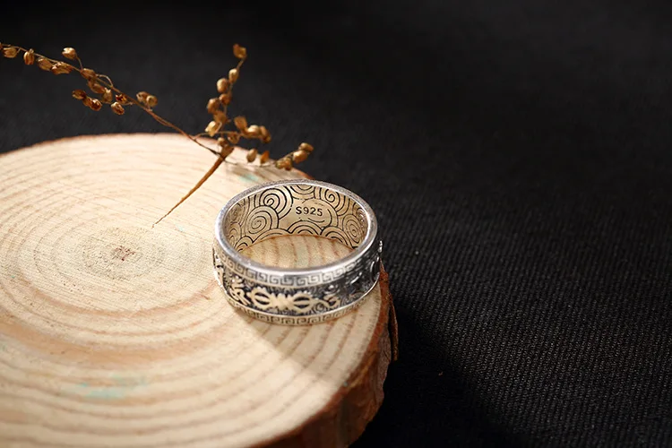 Горячая S925 кольцо из стерлингового серебра бледно-мантра Аутентичные Тибетский античный серебряный Будда Пара Кольца для мужчин и женщин, ювелирное изделие, подарок Мода