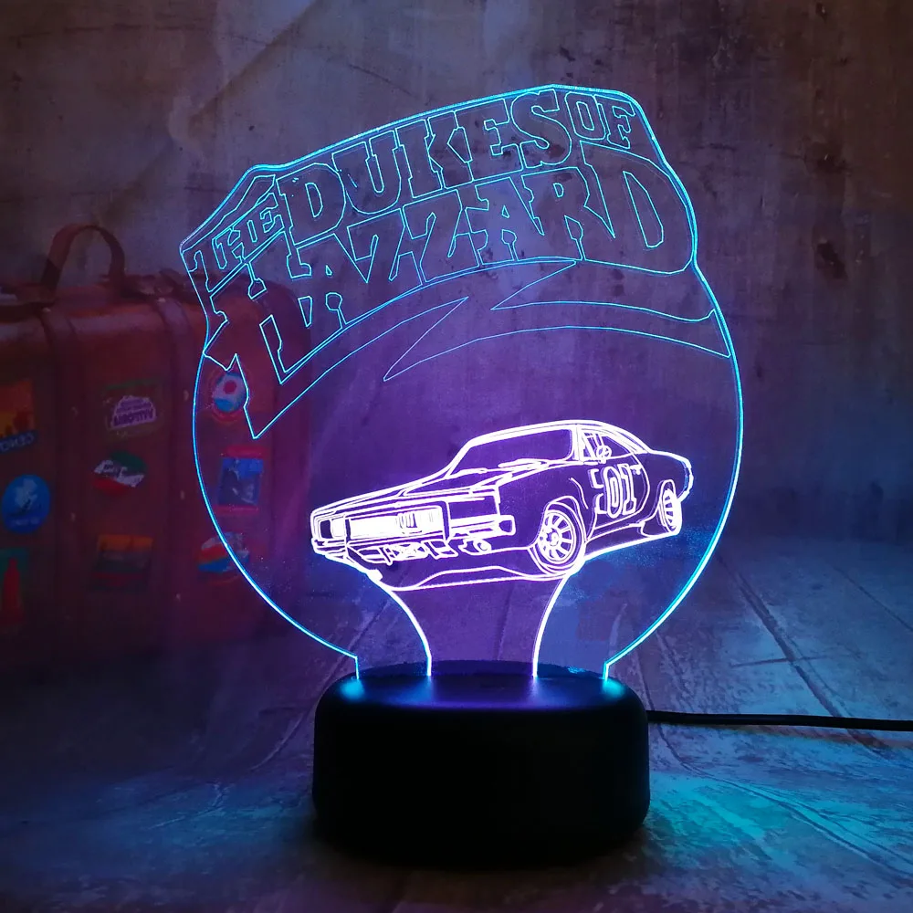 Новинка 3D светодиодный RGB смешанный двойной цвет хаззард автомобиль ночной Светильник детский подарок на день рождения блеск игрушки Рождество Спальня украшение дома
