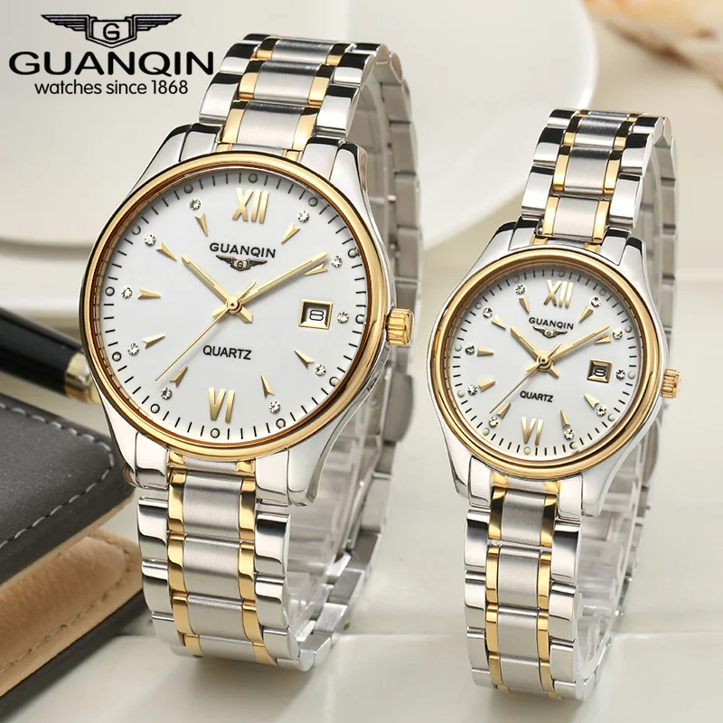 

Original GUANQIN Lovers Wristwatches Full steel Luminous Waterproof Sapphire Luxury Women and Men Quartz Watch (GQ80019)