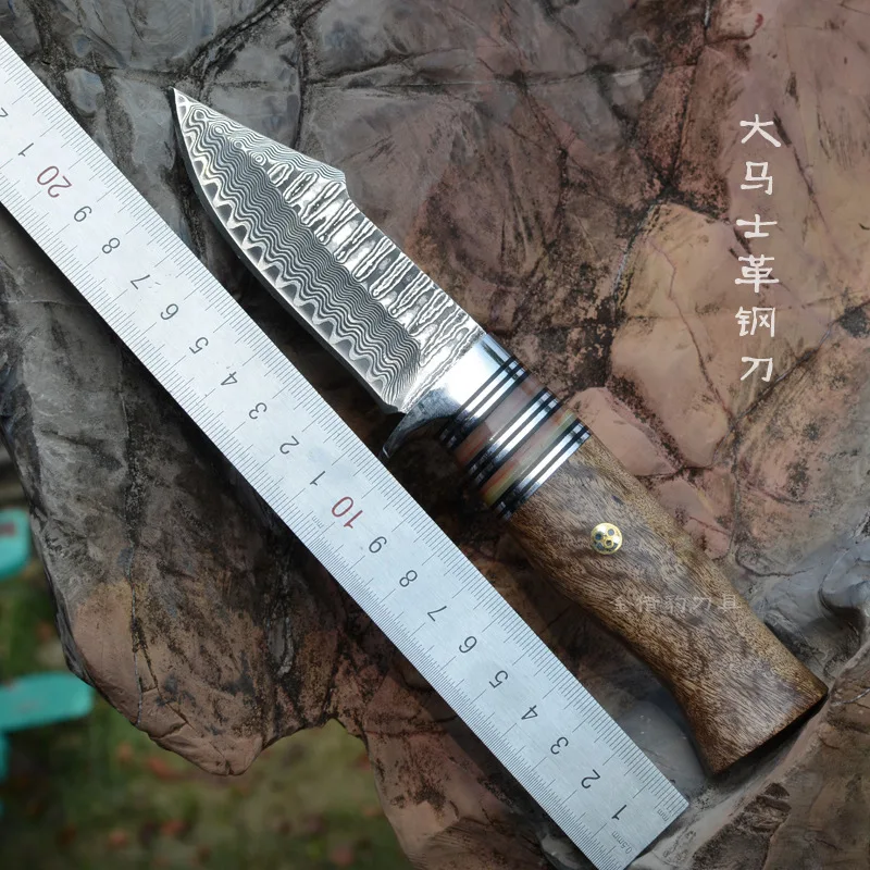 

Damascus pattern steel Hunting knife Fixed Leather handle Tactical Knife Outdoor camping survival Knives