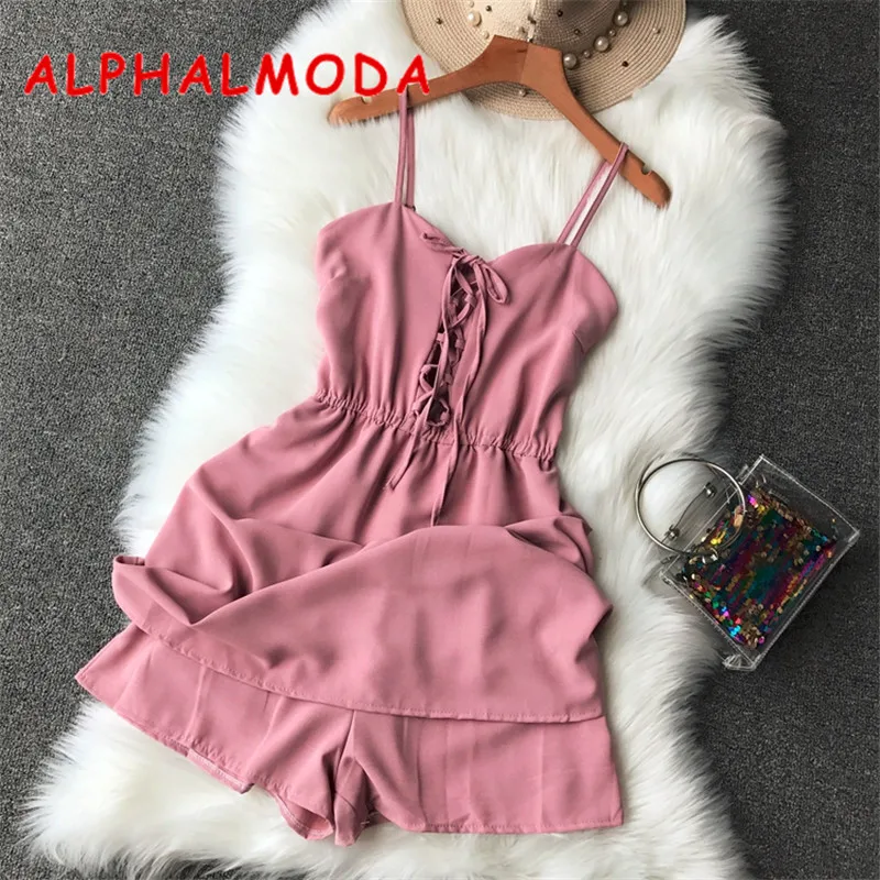 Женский однотонный комбинезон ALPHALMODA на шнуровке с широкими штанинами высокой